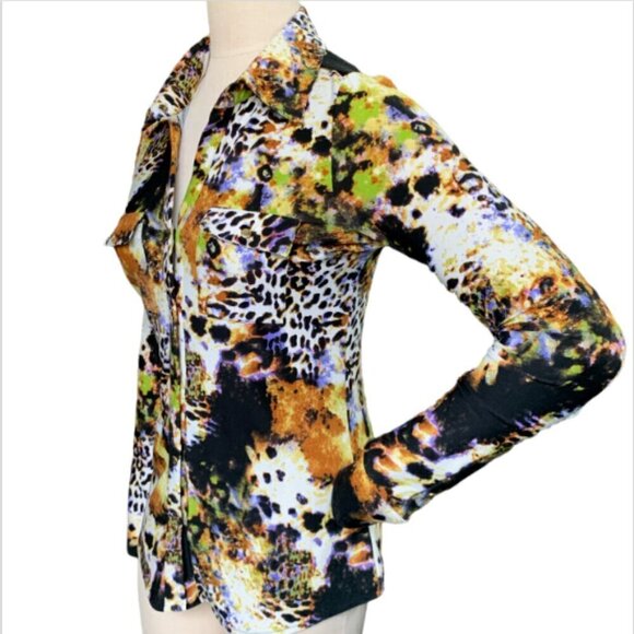 BCBGMAXAZRIA Mystical Leopard Print Top Sz S #28F - Picture 5 of 9